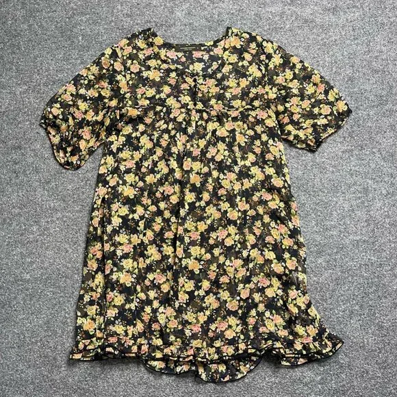 Undercurrent Womens A Line Dress Multicolor Black Floral Empire Waist Mini Y2K M - Picture 1 of 6
